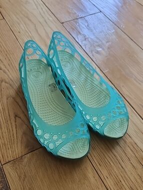 CROCS Teal Openwork Jelly Ballet Flats